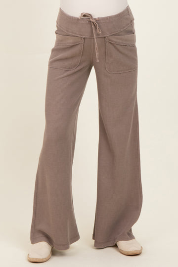 Mocha Mineral Wash Waffle Knit Wide Leg Maternity Pants