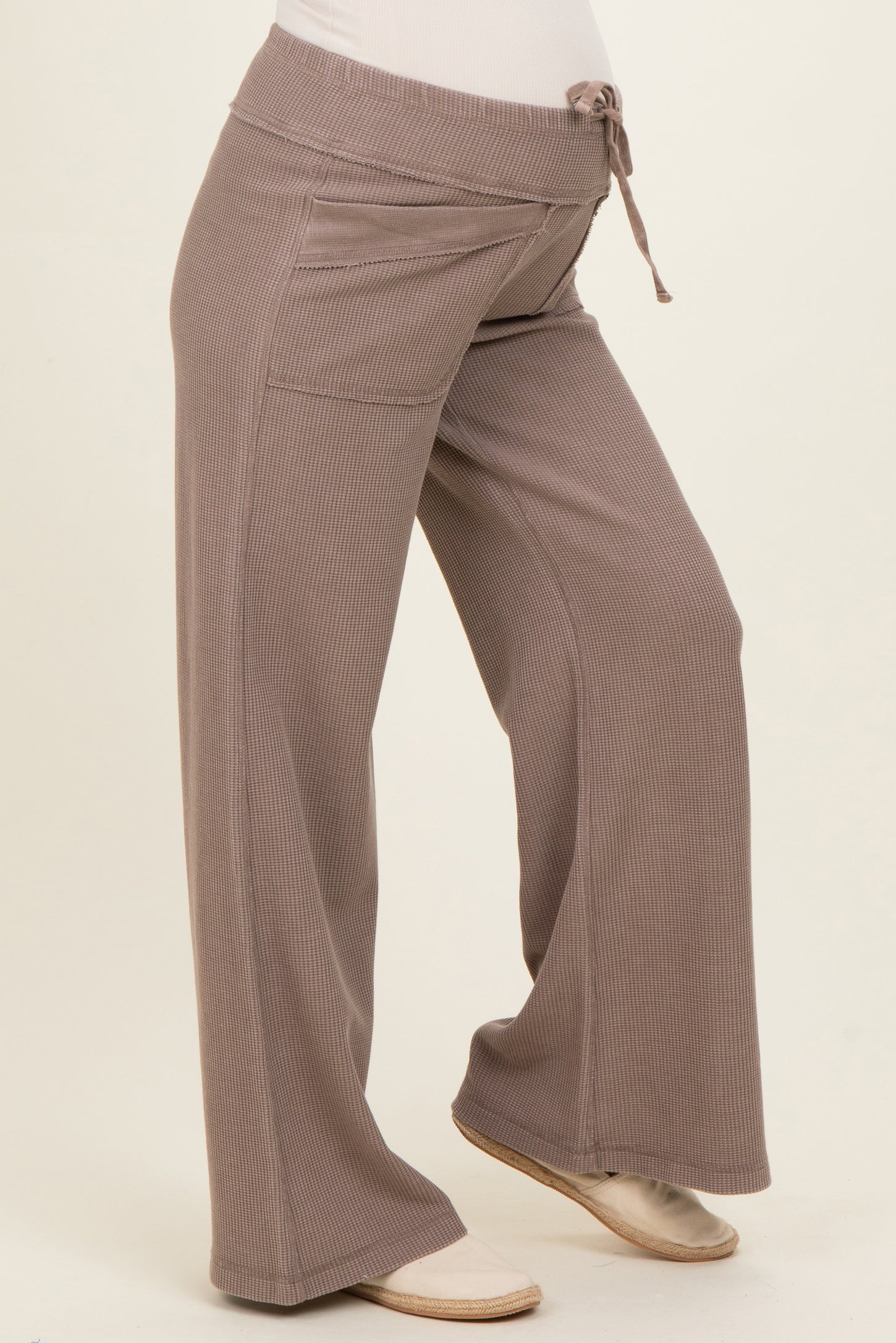 Mocha Mineral Wash Waffle Knit Wide Leg Maternity Pants