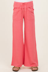 Pink Mineral Wash Waffle Knit Wide Leg Maternity Pants
