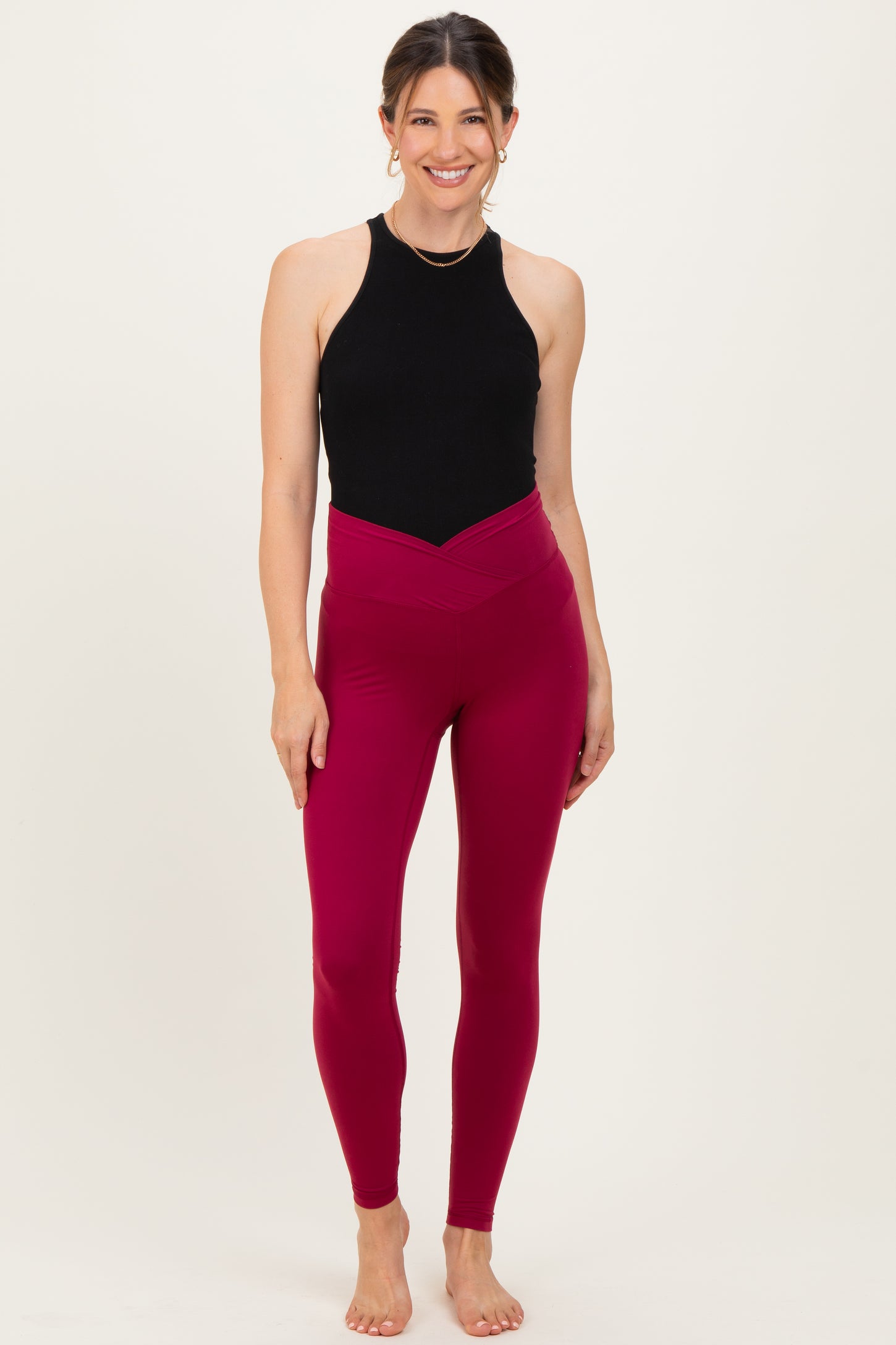 Wine Crossover Waistline Maternity Leggings