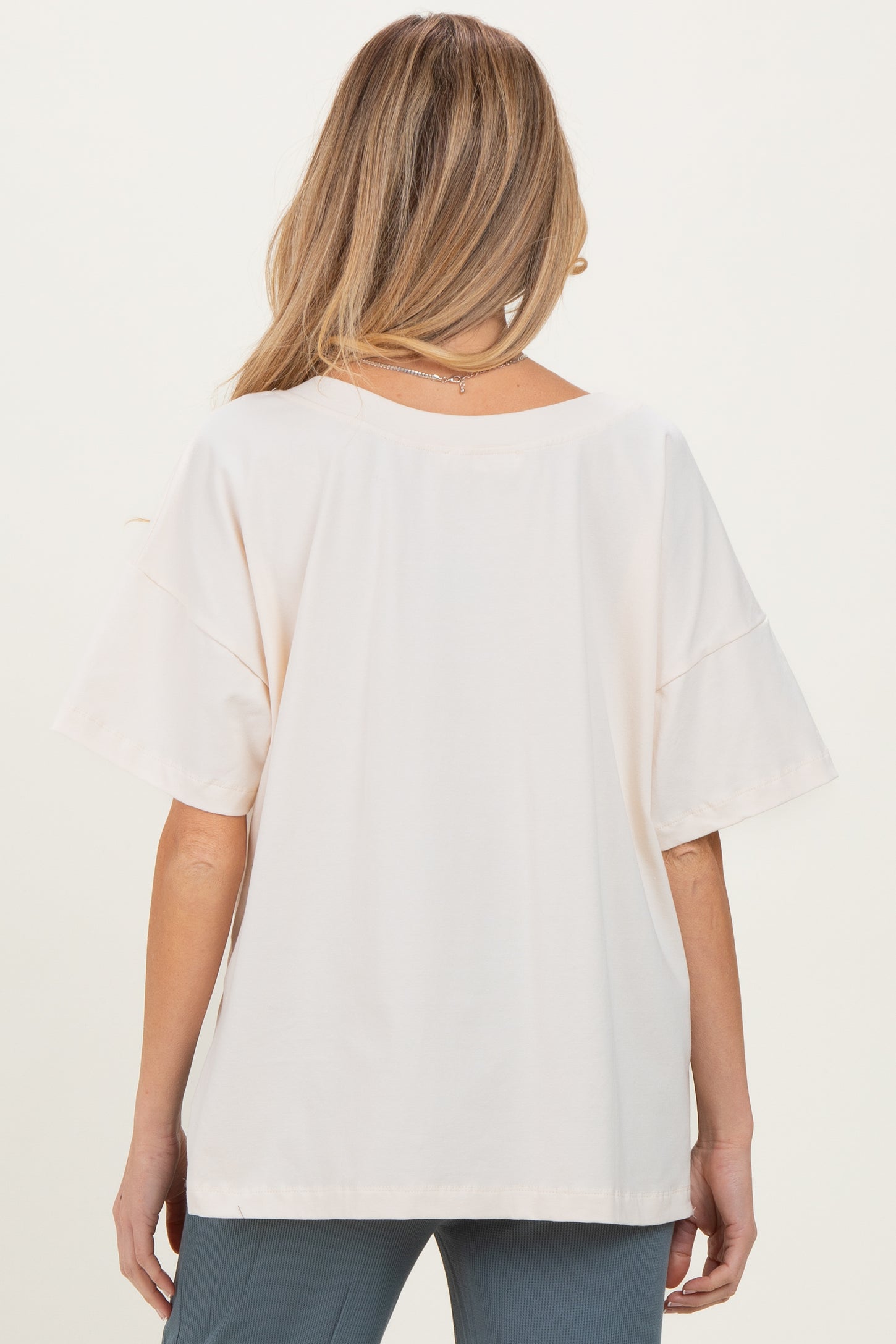 Ivory Oversized Reversible V-Neck Maternity Tee