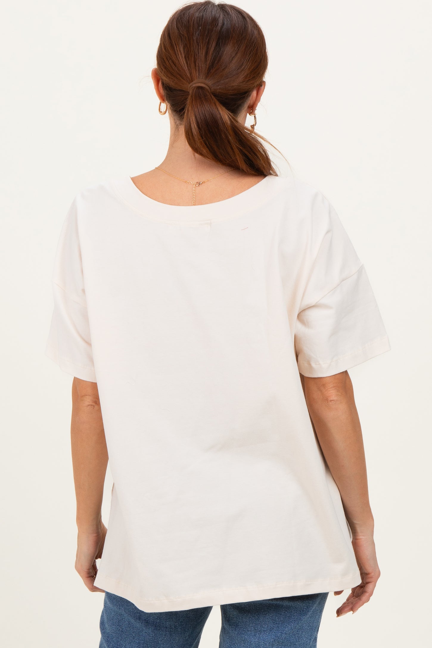 Ivory Oversized Reversible V-Neck Tee