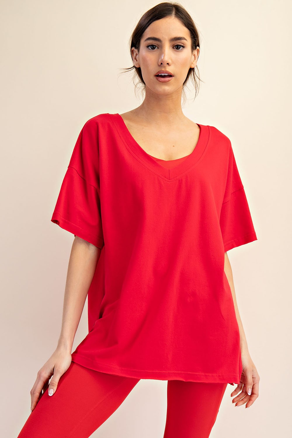 Red Oversized Reversible V-Neck Maternity Tee