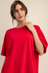 Red Oversized Reversible V-Neck Tee