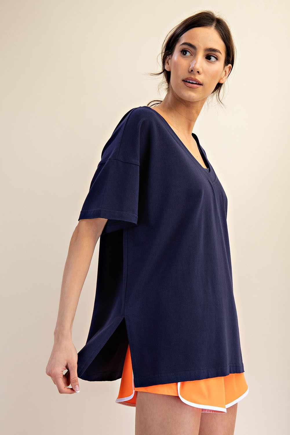 Navy Oversized Reversible V-Neck Tee