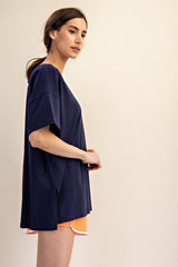 Navy Oversized Reversible V-Neck Tee