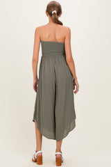 Olive Smocked Strapless Tulip Leg Maternity Jumpsuit