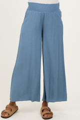 Light Blue Smocked Waist Ankle Wide Leg Maternity Pants