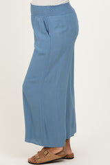 Light Blue Smocked Waist Ankle Wide Leg Maternity Pants