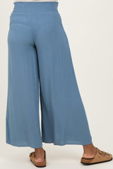 Light Blue Smocked Waist Ankle Wide Leg Maternity Pants