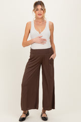 Chocolate Smocked Waist Ankle Wide Leg Maternity Pants