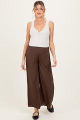 Chocolate Smocked Waist Ankle Wide Leg Maternity Pants