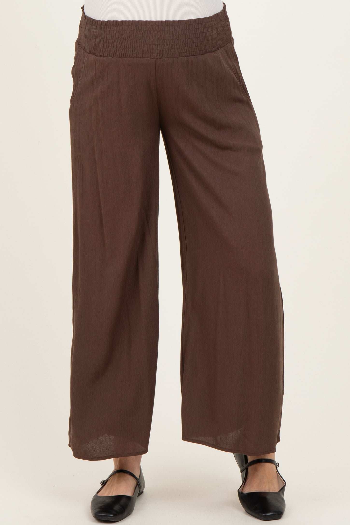 Chocolate Smocked Waist Ankle Wide Leg Maternity Pants