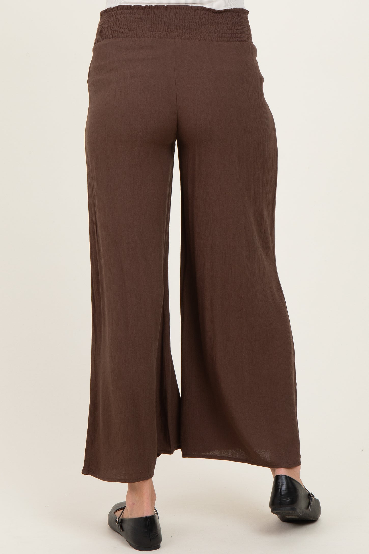 Chocolate Smocked Waist Ankle Wide Leg Maternity Pants