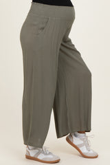 Olive Smocked Waist Ankle Wide Leg Maternity Pants