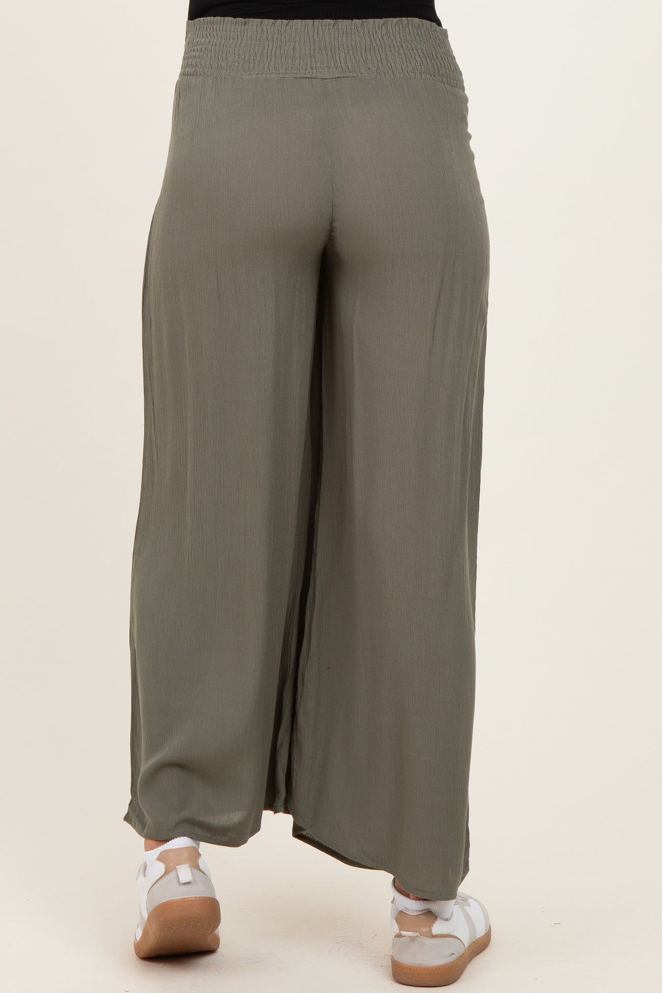 Olive Smocked Waist Ankle Wide Leg Maternity Pants