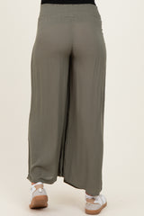 Olive Smocked Waist Ankle Wide Leg Maternity Pants