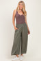 Olive Smocked Waist Ankle Wide Leg Pants