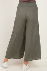 Olive Smocked Waist Ankle Wide Leg Pants