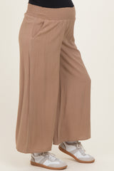Camel Smocked Waist Ankle Wide Leg Maternity Pants