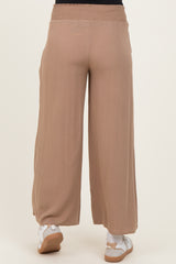 Camel Smocked Waist Ankle Wide Leg Maternity Pants