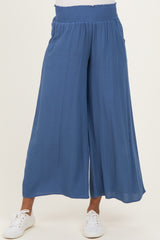 Blue Smocked Waist Ankle Wide Leg Maternity Pants