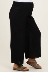 Black Smocked Waist Ankle Wide Leg Maternity Pants