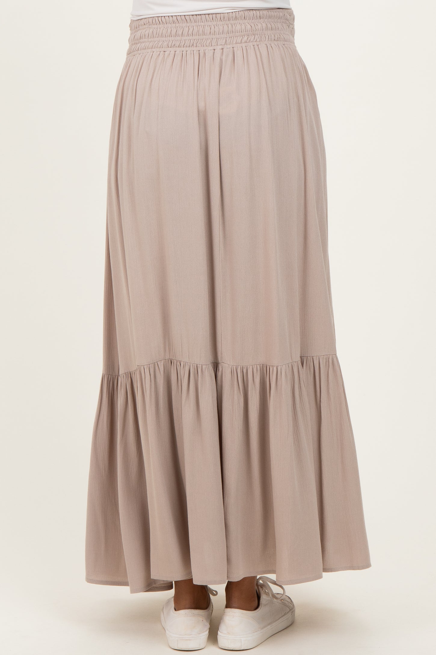 Sand Smocked Waist Button Detail Maternity Maxi Skirt