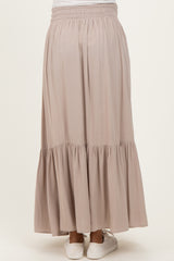 Sand Smocked Waist Button Detail Maternity Maxi Skirt