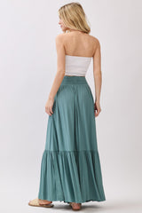 Turquoise Smocked Waist Button Detail Maxi Skirt