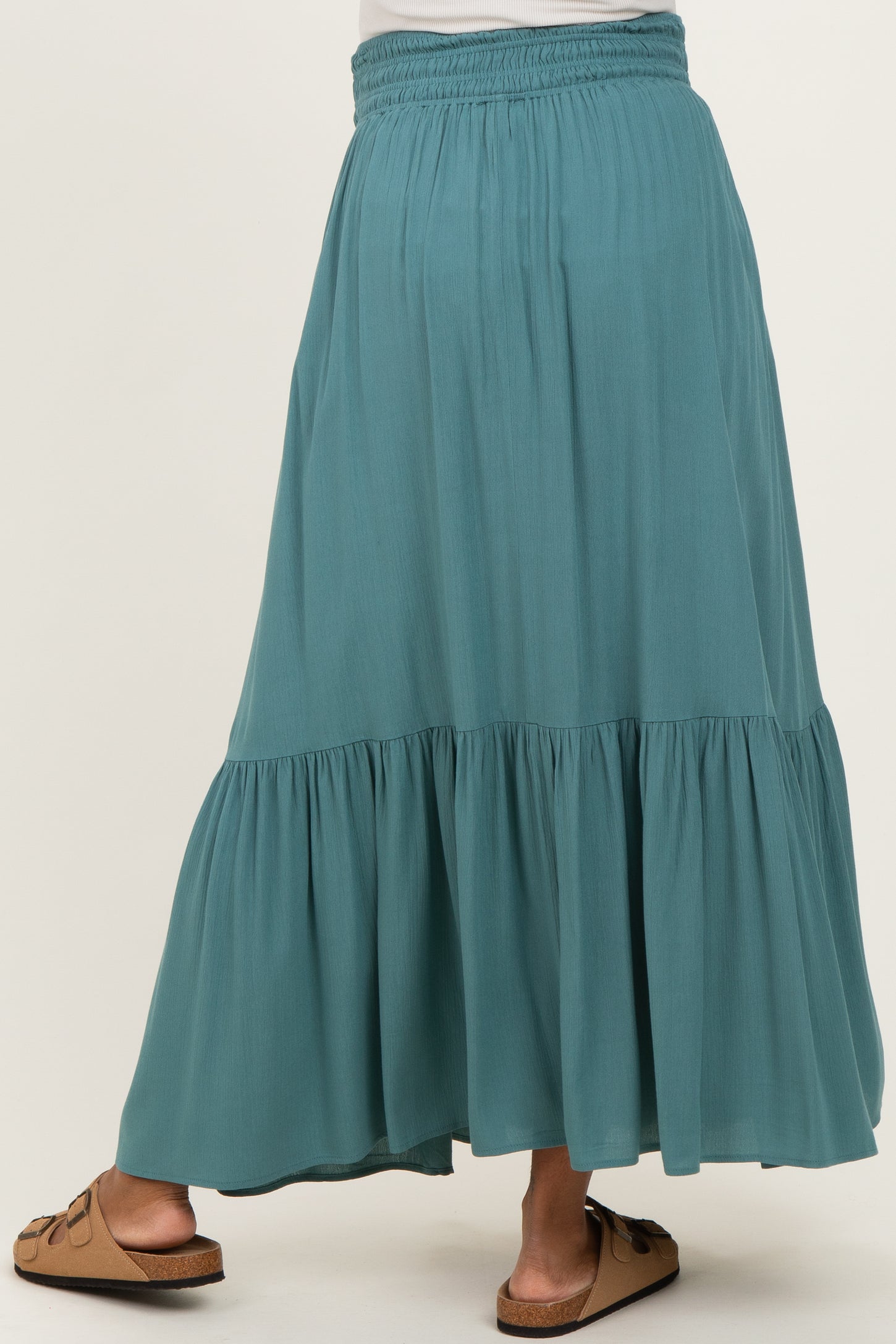 Turquoise Smocked Waist Button Detail Maternity Maxi Skirt