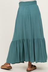 Turquoise Smocked Waist Button Detail Maternity Maxi Skirt