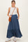 Dark Blue Smocked Waist Button Detail Maternity Maxi Skirt