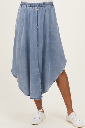 Blue Chambray Tulip Hem Maternity Midi Skirt