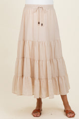 Beige Tiered Drawstring Maternity Maxi Skirt