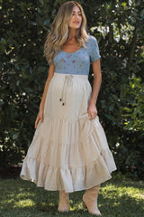 Beige Tiered Drawstring Maternity Maxi Skirt