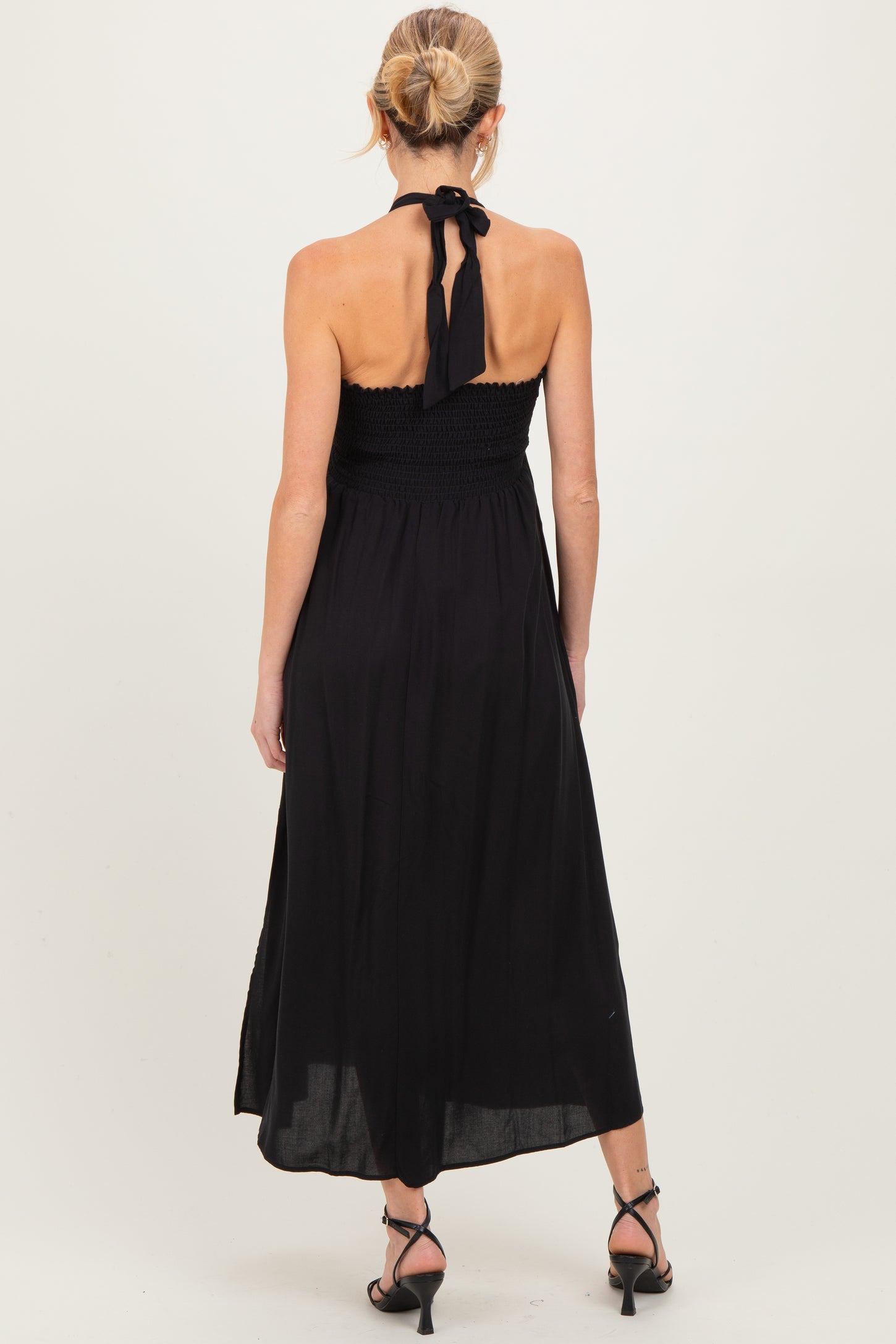 Black Halter Neck Side Slit Maternity Midi Dress