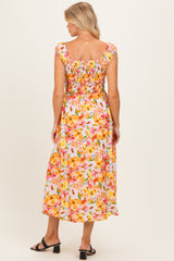 Pink Floral Smocked Sleeveless Maternity Maxi Dress