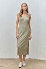 Sage Ribbed Knit Maternity Midi Tank Dress
