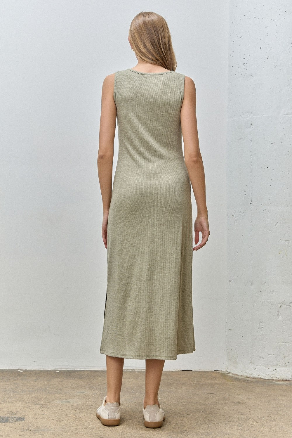 Sage Ribbed Knit Midi Tank Dress