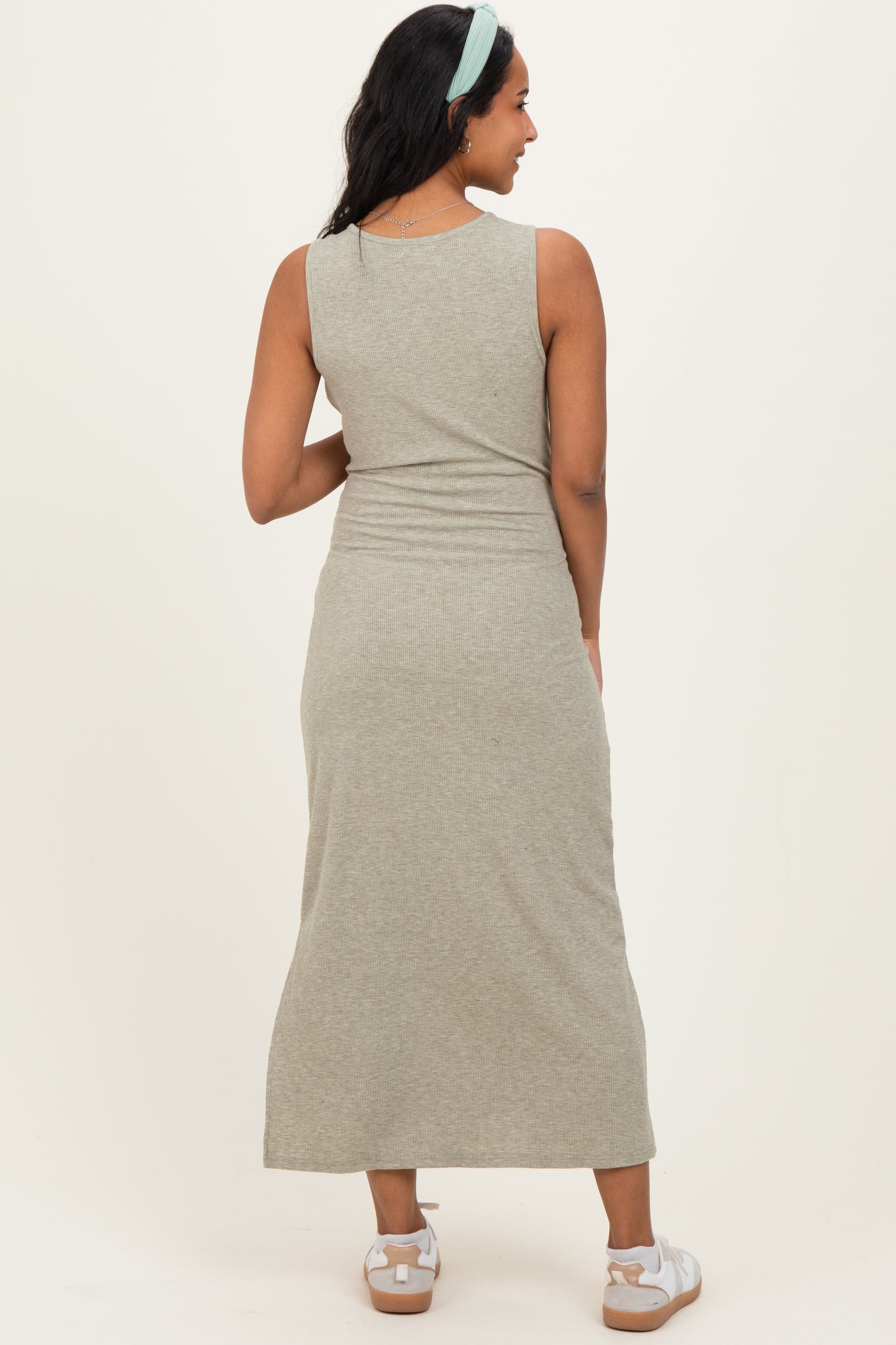 Sage Ribbed Knit Maternity Midi Tank Dress Sage Ribbed Knit Maternity Midi Tank Dress