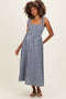 Navy Gingham Smocked Shoulder Tie Maternity Midi Dress