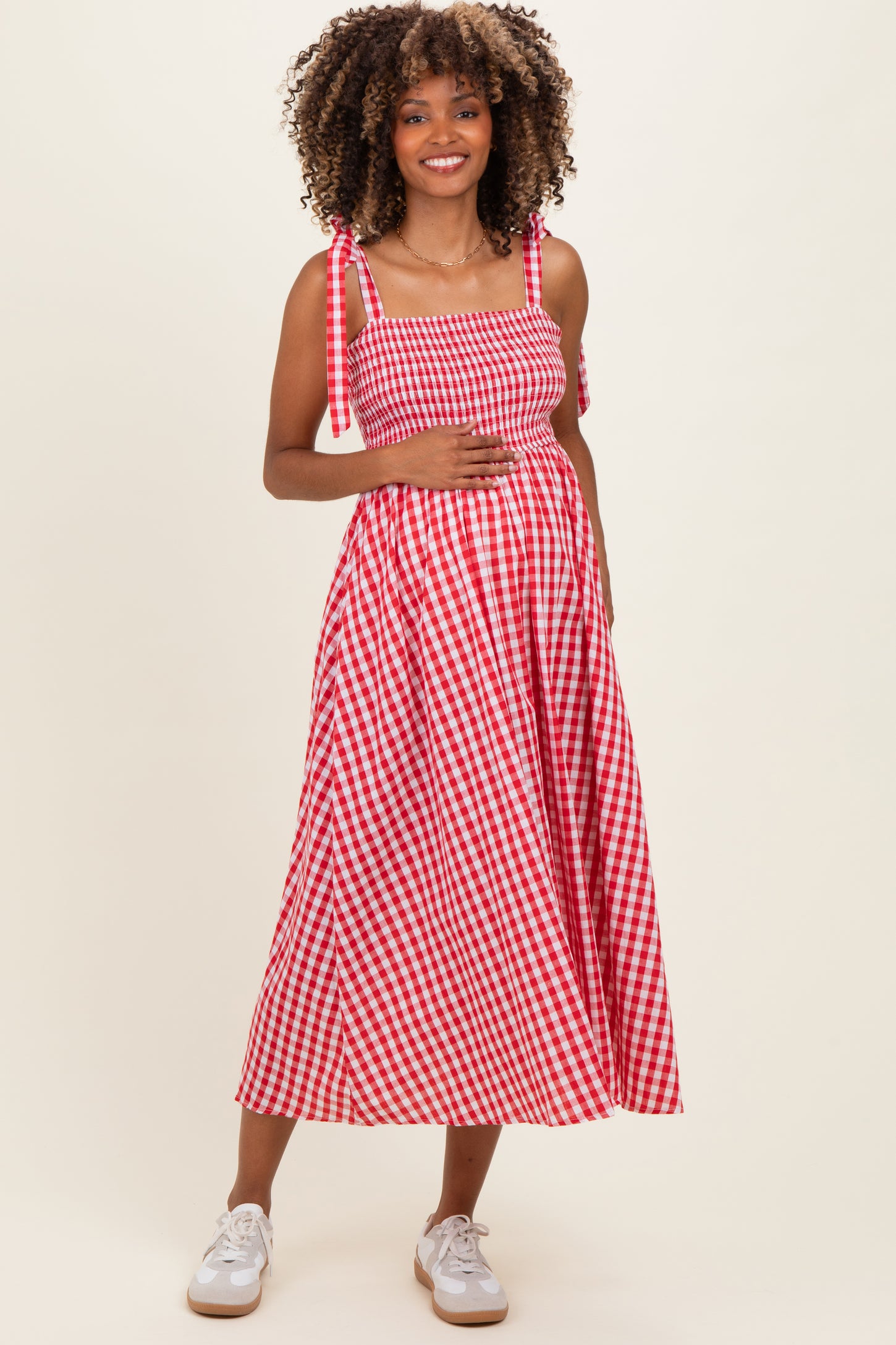 pink and red midi dress Red & Pink Stripe Puff Sleeve Midi Dress - All Dresses