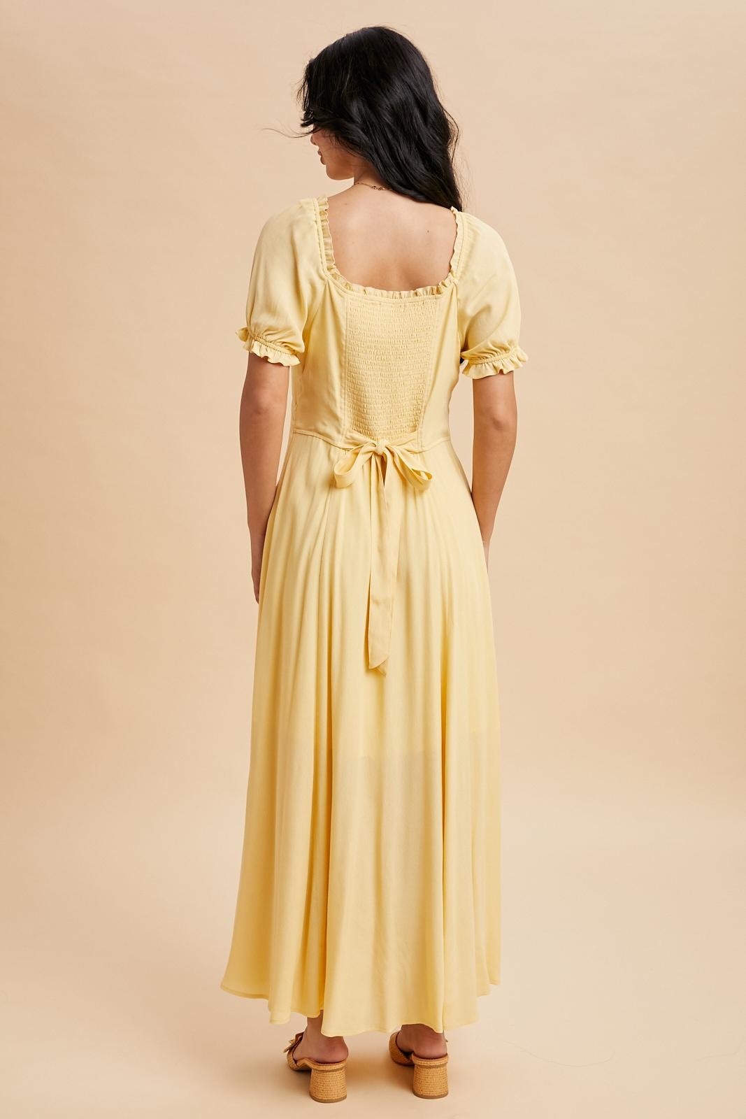 Lemon Button Down Ruffle Trim Maxi Dress PinkBlush Lemon Button Down Ruffle Trim Maxi Dress PinkBlush