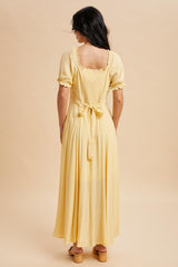 Lemon Button Down Ruffle Trim Maxi Dress