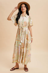Multicolor Patchwork Print Button Down Maxi Dress