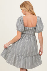 Black Gingham Smocked Ruffled Puff Sleeve Maternity Dress