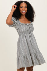Black Gingham Smocked Ruffled Puff Sleeve Dress