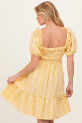 Yellow Gingham Smocked Ruffled Puff Sleeve Maternity Dress