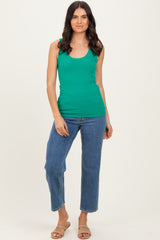 Green Ribbed Scoop Neck Tank Top